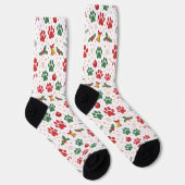 Festive Pet Paw Print Christmas Socks: Red & Green Socken (Rechts)