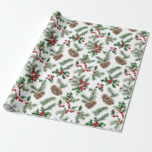 Festive Pine Cone and Cherries Christmas Holiday  Geschenkpapier (Ungerollt)