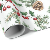 Festive Pine Cone and Cherries Christmas Holiday  Geschenkpapier (Rolleneckpunkt)