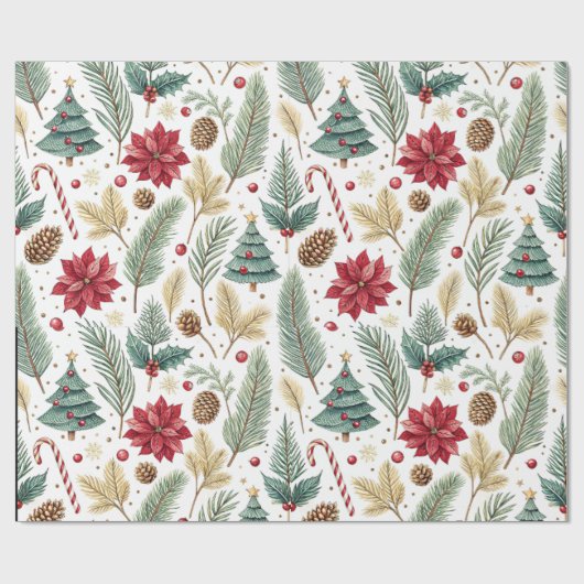 Festive Pine, Poinsettia Christmas Tree Geschenkpapier (Flach)