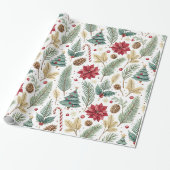 Festive Pine, Poinsettia Christmas Tree Geschenkpapier (Ungerollt)