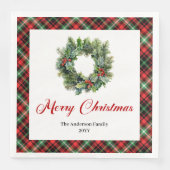 Festive Pine Wreath Christmas Napkins Custom Text Serviette (Vorderseite)