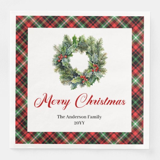 Festive Pine Wreath Christmas Napkins Custom Text Serviette (Vorderseite)