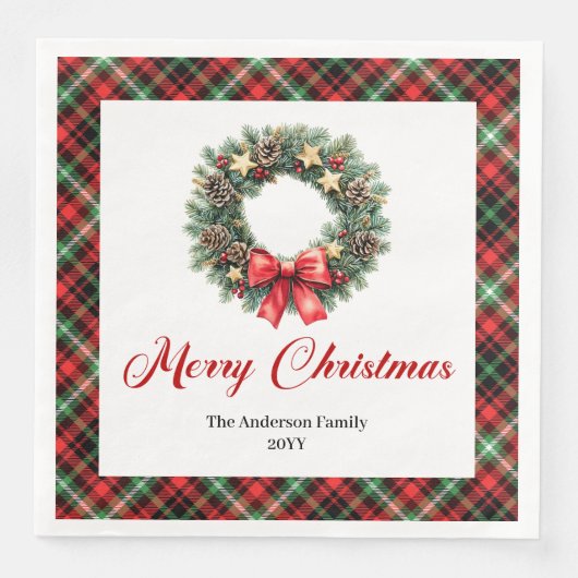 Festive Pine Wreath Watercolor Christmas Napkins Serviette (Vorderseite)