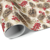 Festive Pinecones and Red Berries – Cozy Seasonal  Geschenkpapier (Rolleneckpunkt)