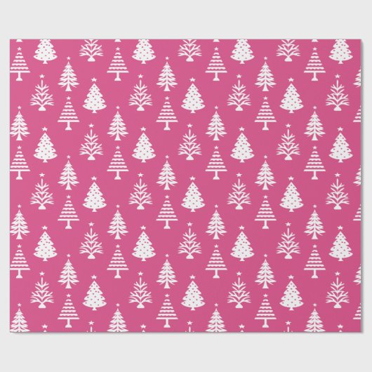 Festive Pink and White Christmas Tree Pattern Geschenkpapier (Flach)