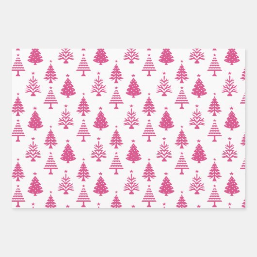 Festive Pink and White Christmas Tree Pattern Geschenkpapier Set (Vorderseite 2)