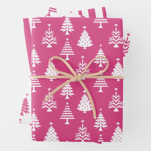 Festive Pink and White Christmas Tree Pattern Geschenkpapier Set (Beispiel)