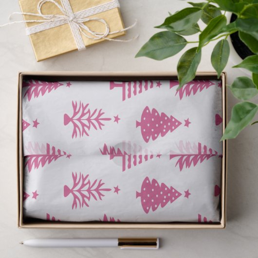 Festive Pink and White Christmas Tree Pattern Seidenpapier (Geschenk)