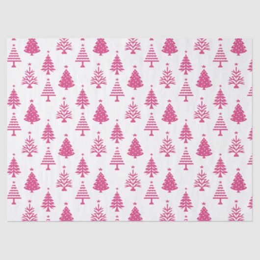 Festive Pink and White Christmas Tree Pattern Seidenpapier (Vorderseite)
