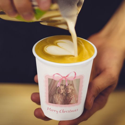 Festive Pink Bow Family Photo Paper Cup Pappbecher