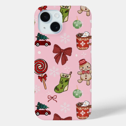 Festive Pink Gingerbread Holiday Phone Case (Rückseite)