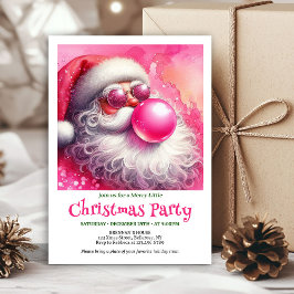 Festive pink santa chewing gum watercolor invite  einladung