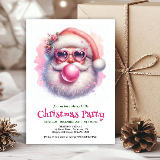 Festive pink santa chewing gum watercolor invite einladung