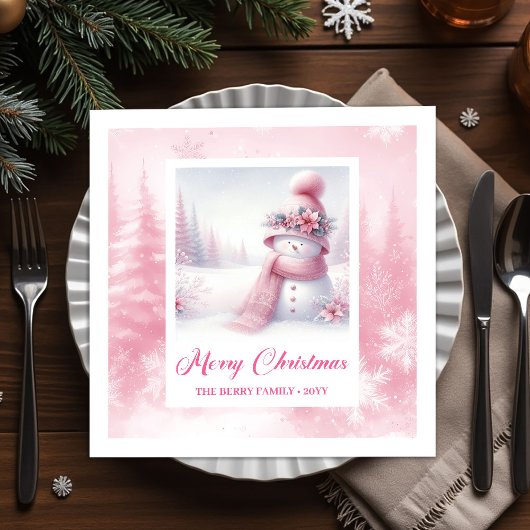 Festive Pinkmas Christmas Scene Napkins Kids Party Serviette