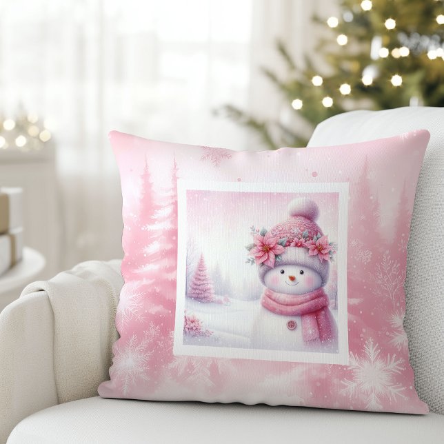 Festive Pinkmas Pillow Snowman Winter Charm Kissen (Festive Pinkmas Pillow Snowman Winter Charm)
