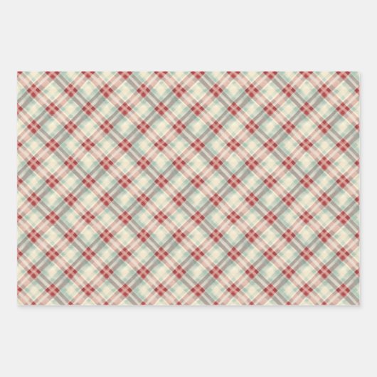 Festive Plaid Red Cream And Green Christmas Geschenkpapier Set (Vorderseite)