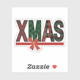 Festive Plaid XMAS Red Bow Sticker