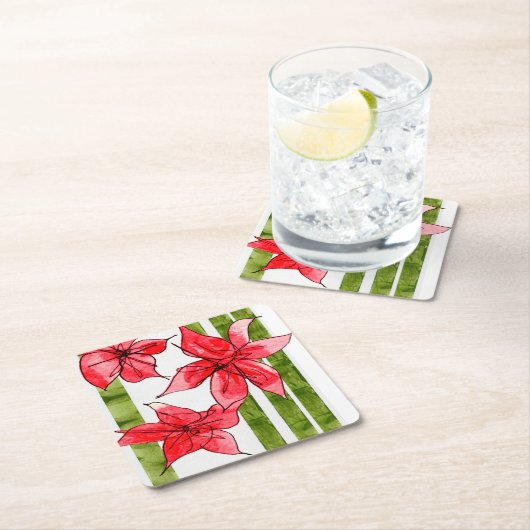Festive Poinsettia Holiday Coaster Rechteckiger Pappuntersetzer (Vor Ort)