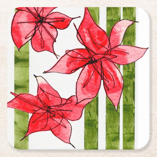 Festive Poinsettia Holiday Coaster Rechteckiger Pappuntersetzer (Vorderseite)
