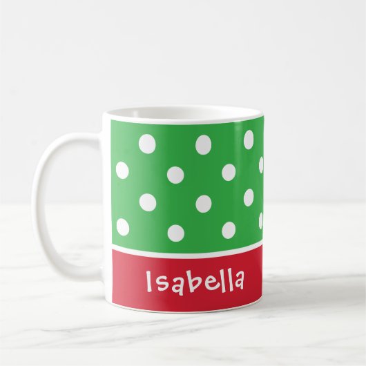 Festive Polka Dots Custom Christmas Monogram Name Kaffeetasse (Links)