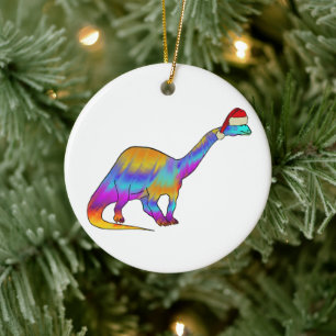 Festive Psychedelic Rainbow Brontosaurus Dinosauri Keramik Ornament