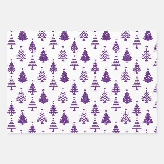 Festive Purple and White Christmas Tree Pattern Geschenkpapier Set (Vorderseite 2)
