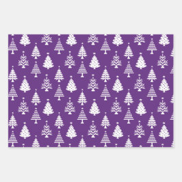 Festive Purple and White Christmas Tree Pattern Geschenkpapier Set