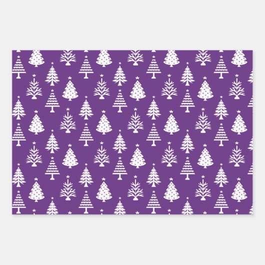 Festive Purple and White Christmas Tree Pattern Geschenkpapier Set (Vorderseite)