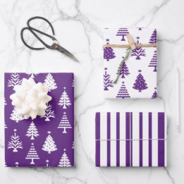 Festive Purple and White Christmas Tree Pattern Geschenkpapier Set