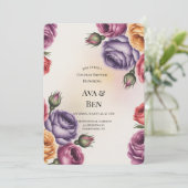 Festive Purple Orange and Red Roses Couples Shower Einladung (Stehend Vorderseite)