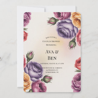 Festive Purple Orange and Red Roses Couples Shower Einladung