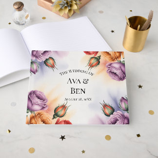 Festive Purple Orange and Red Roses Wedding Gästebuch