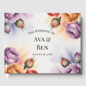 Festive Purple Orange and Red Roses Wedding Gästebuch (Vorderseite)