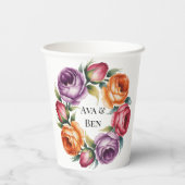 Festive Purple Orange and Red Roses Wedding Pappbecher (Rückseite)