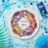 Festive Purple Orange and Red Roses Wedding Pappteller (Party)