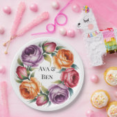 Festive Purple Orange and Red Roses Wedding Pappteller (Party)