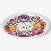 Festive Purple Orange and Red Roses Wedding Pappteller (Schrägansicht)