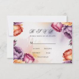 Festive Purple Orange and Red Roses Wedding RSVP Karte