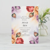 Festive Purple Orange and Red Roses Wedding Shower Einladung (Stehend Vorderseite)