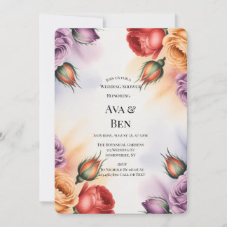 Festive Purple Orange and Red Roses Wedding Shower Einladung