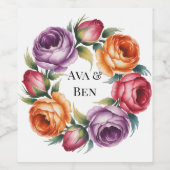 Festive Purple Orange and Red Roses Wedding Weinetikett (Einzelnes Label)