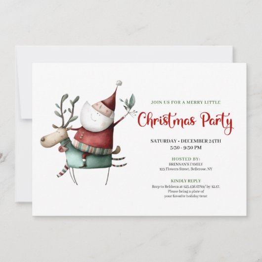 Festive Quirky Santa Watercolor Holiday Invitation Einladung (Vorderseite)