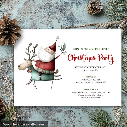 Festive Quirky Santa Watercolor Holiday Invitation Einladung