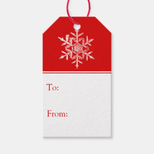 Festive Real Snowflake Red and White Gift Tags Geschenkanhänger
