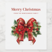 Festive Red and Gold Christmas Bow Weinetikett (Einzelnes Label)