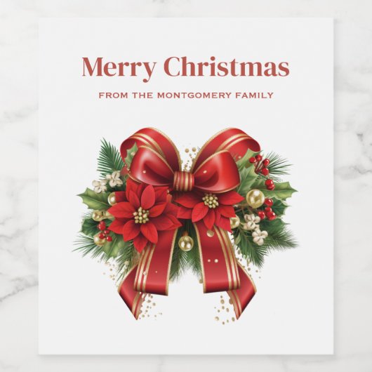 Festive Red and Gold Christmas Bow Weinetikett (Einzelnes Label)
