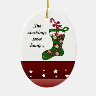 Festive Red and Green Christmas Stocking Keramikornament
