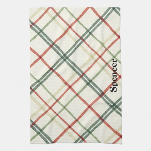 Festive Red and Green Crosshatch Plaid Christmas Geschirrtuch (Vertikal)