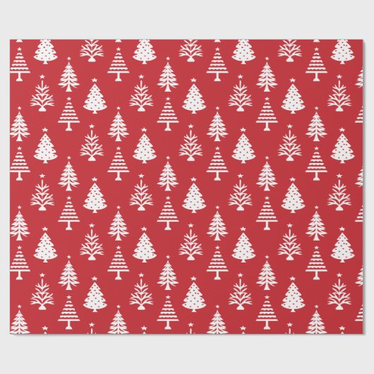Festive Red and White Christmas Tree Pattern Geschenkpapier (Flach)